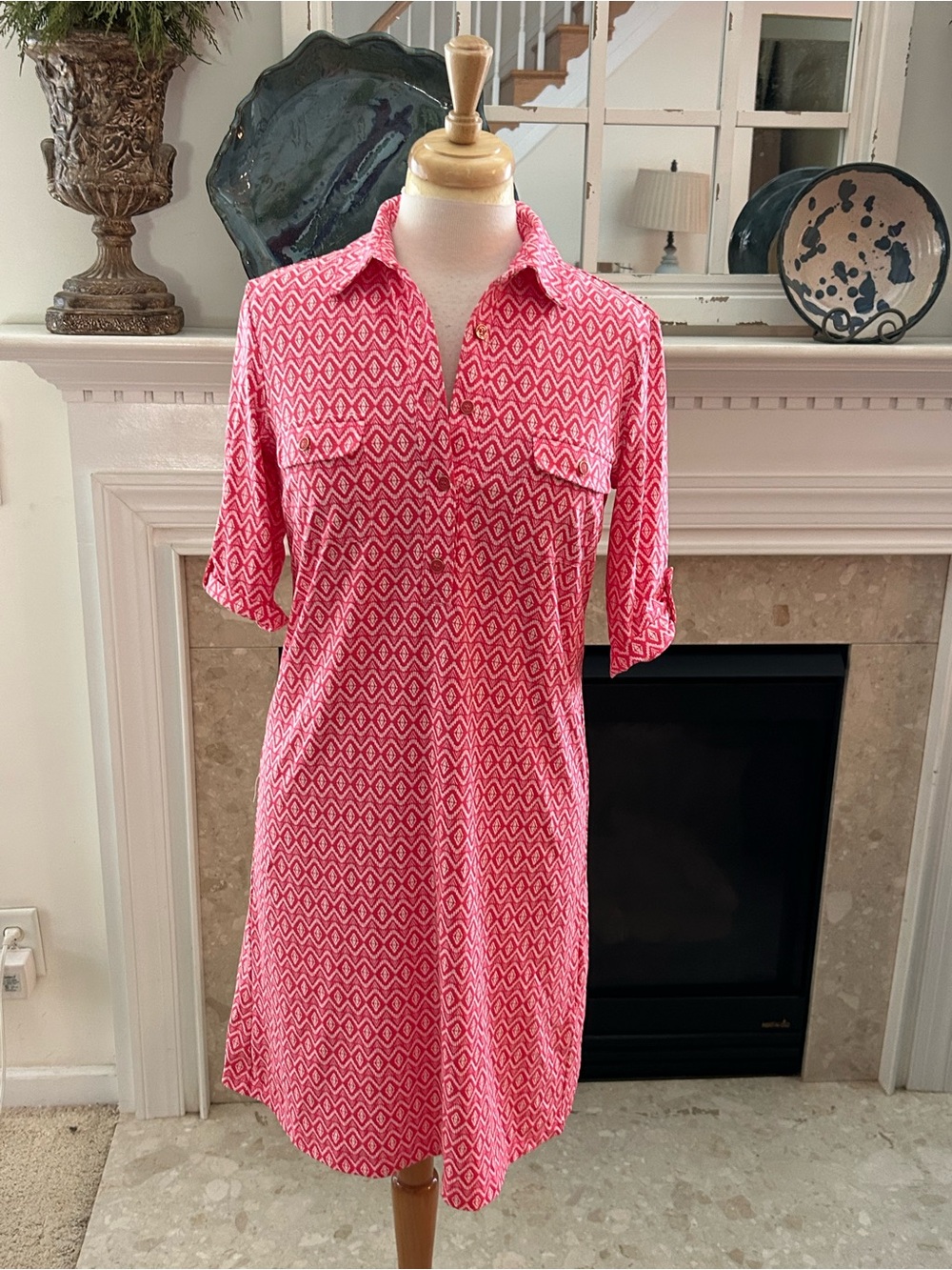 J. McLaughlin Coral Pink Geometric Lawrence Catalina Cloth Dress